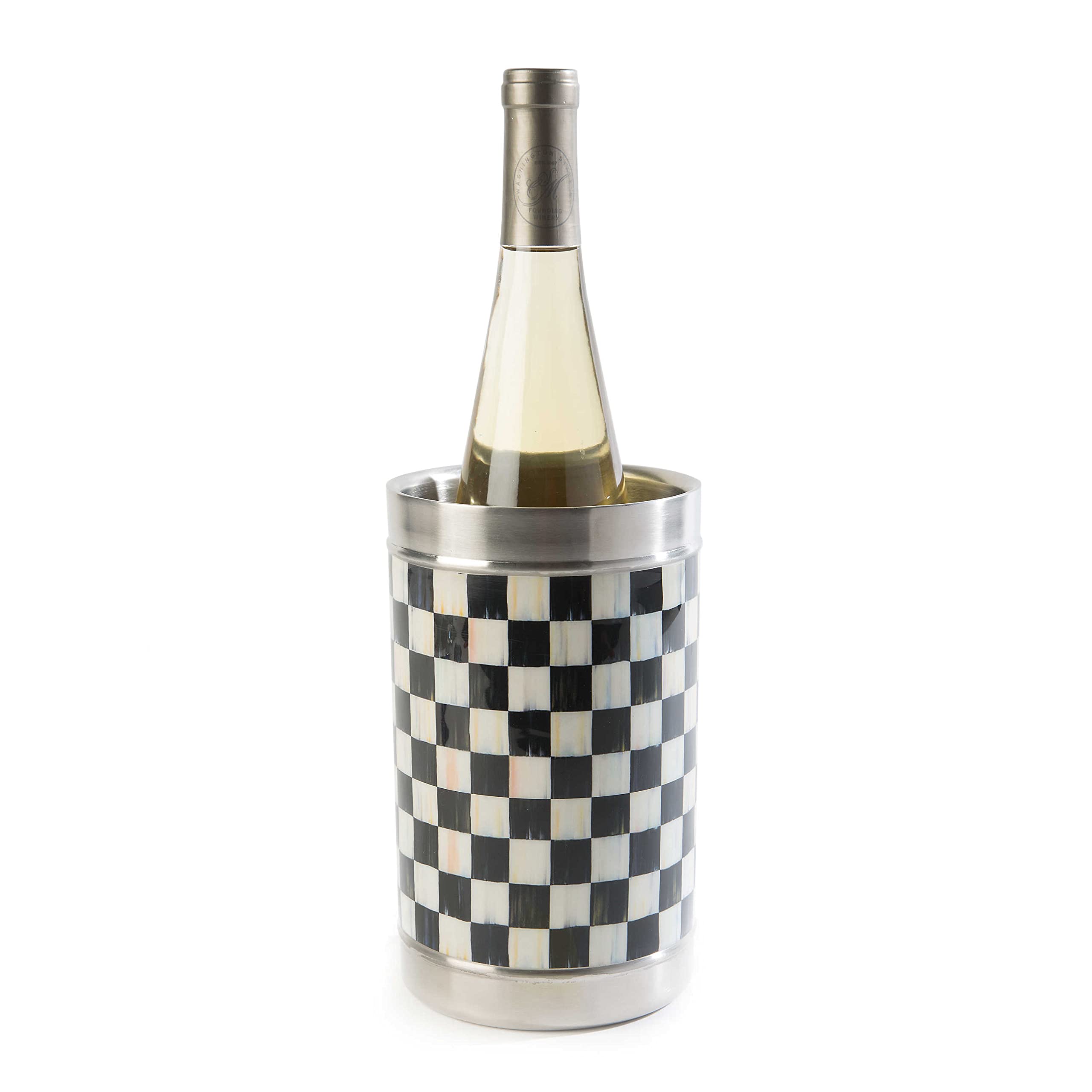 MACKENZIE-CHILDS Wine Bottle Cooler, Black-and-White Courtly Check — Amazon image 2