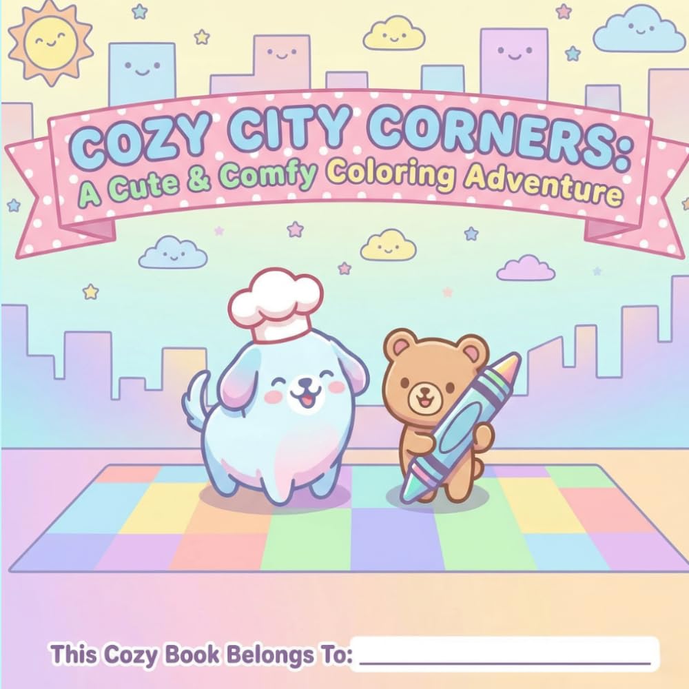 Cozy City Corners : A Cute & Comfy Coloring Adventure Book: An Easy-to-Color Kawaii Book for Kids with Thick Lines, Simple Shapes, and Sweet Animal Friends