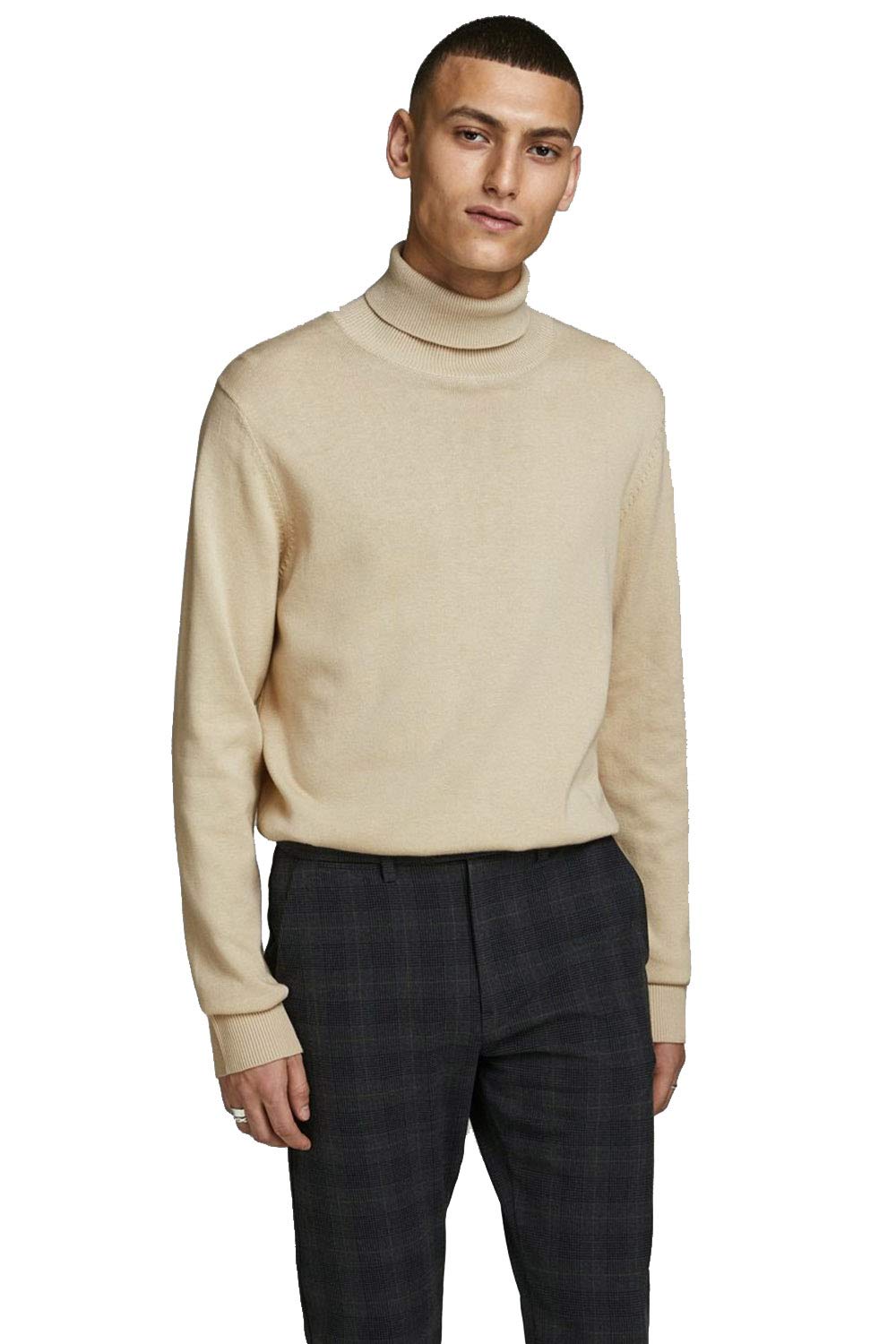JACK & JONES Jjeemil Knit Roll Neck Noos Dolcevita, Avorio (Oatmeal Detail: Melange), XL Uomo