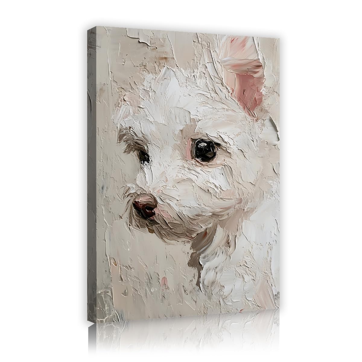 CHERHERART Leinwand-Wandkunst-Druck Niedliches Hunde-Haustier-Porträt Leinwand-Poster für Wohnzimmer Schlafzimmer Elegante beigefarbene Creme-Tiergemälde Bilder 45x70cm Innenrahmen