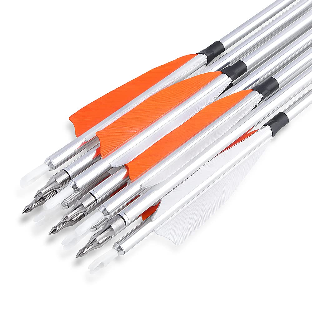 SHARROW Tir à l'arc Flèches en Aluminium 30 Pouces Flèches pour Chasse Spine 500 Arbres de Flèche en Aluminium Fletching Plumes Naturelles pour Arc à Poulies l'arc Classique