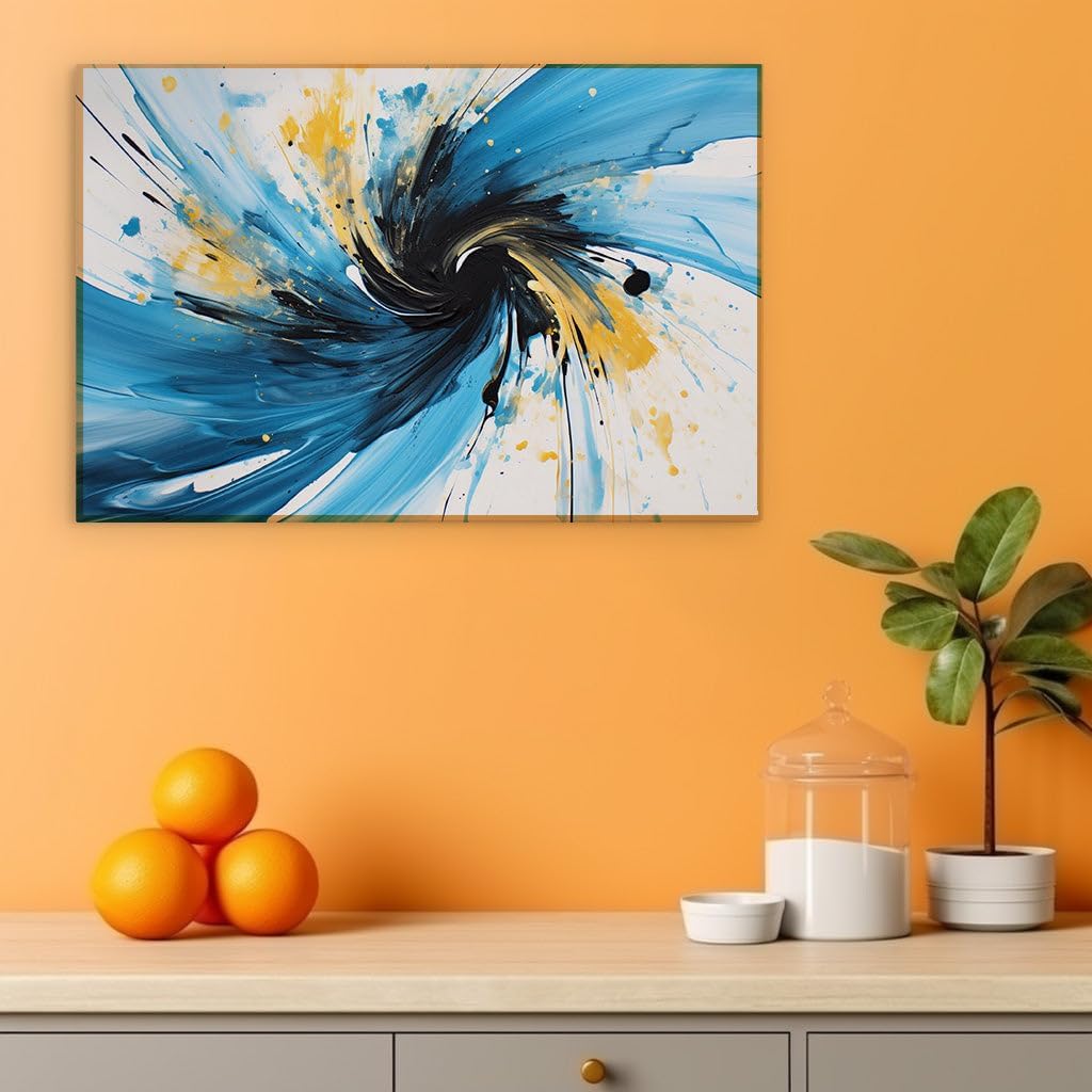 Canvas for Living Room. Vibrant Vortex: A Swirling Symphony of Blue, Yellow, and Black, 27 x 18 inch Canvas Wall Art - Ready to Hang