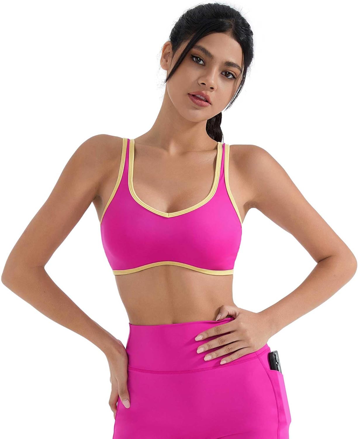 SUUKSESS Women Sweetheart Neckline Sports Bra Padded Workout Yoga Crop Top - Image 3