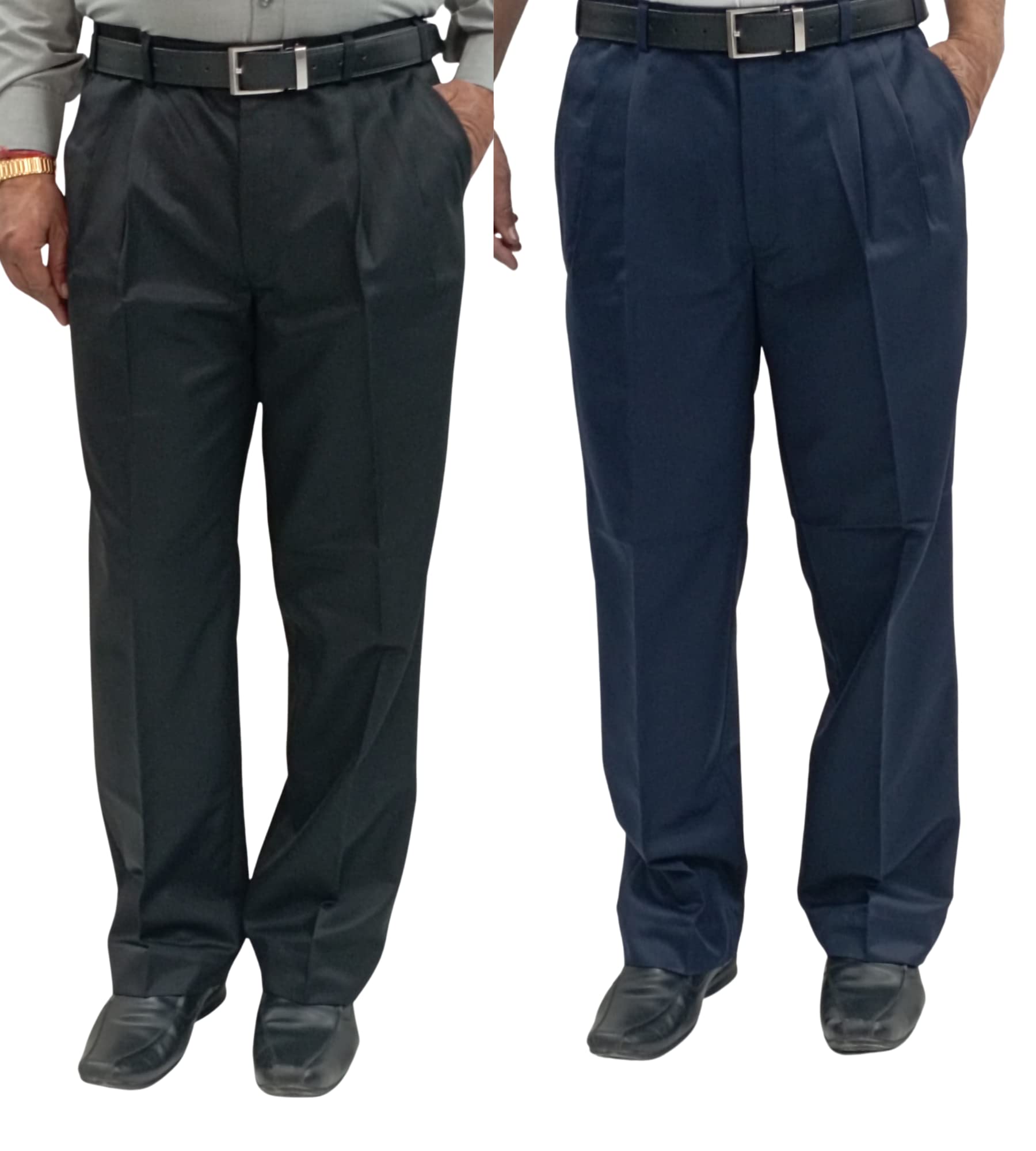 vkmarotia Solid Formal Plate Front Trouser Pant Combo for Men Regular fit Dual Pleated Polyester viscouse Gents Trousers for Office, interviews Pack of 2 from Size 30 to 44-picture-19