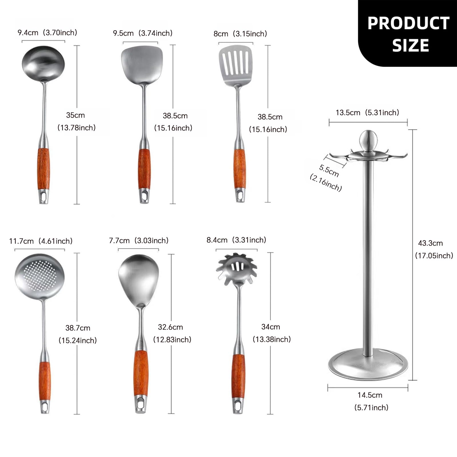 7-teiliges Küchenhelfer-Set mit Edelstahl und wärmeisoliertem Holzgriff für effizientes Kochen