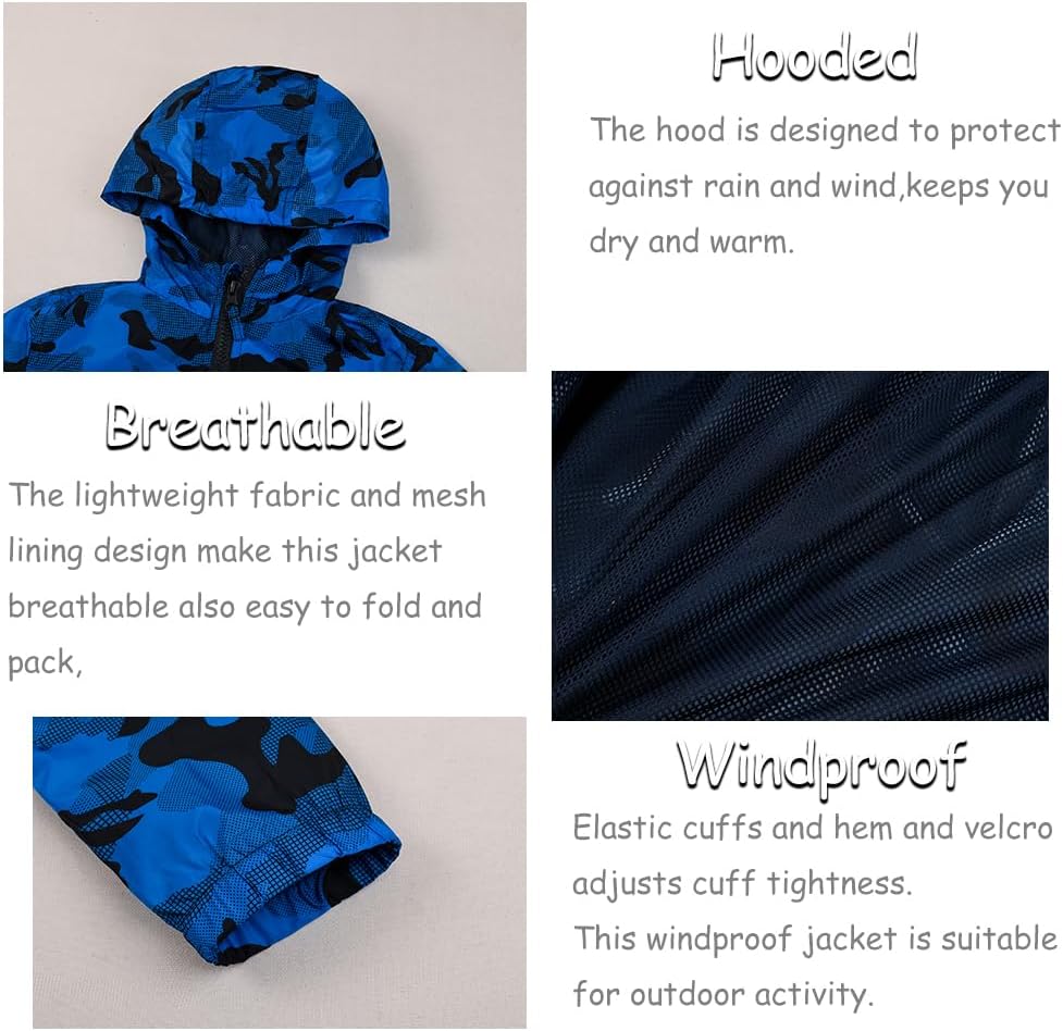 SNOW DREAMS Boys Waterproof Rain Jacket Windbreaker Lightweight Coat Kids Raincoat Outerwear - Image 3