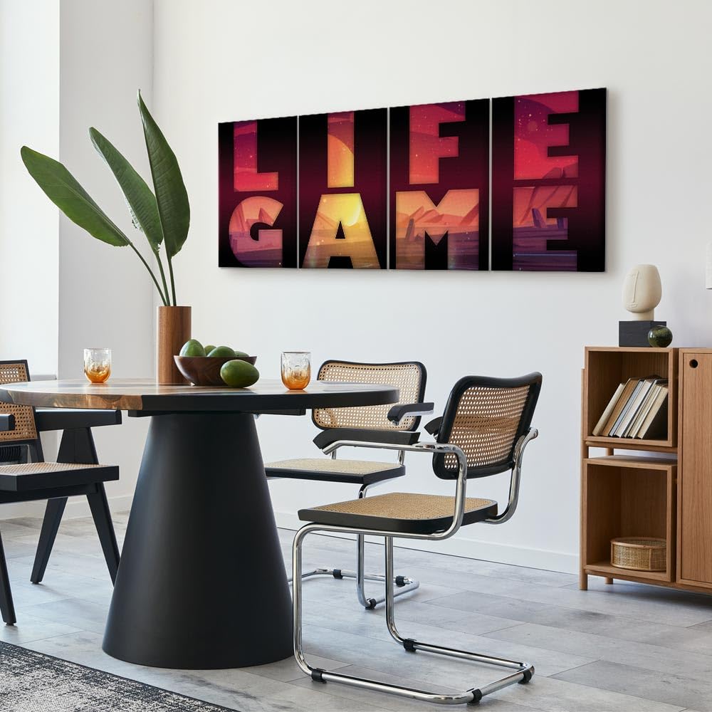 murando Cuadro en Lienzo para jugadores Consola 160x60 cm Impresión de 4 Piezas Material Tejido no Tejido Impresión Artística Imagen Gráfica Decoracion de Pared Inscripción Life Game m-C-0472-b-i