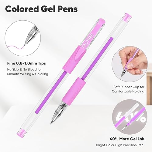 Miniatura 2 de Taotree Bolígrafos de gel con purpurina de 36 colores para colorear para adultos, juego de dibujo de tinta neón con un 40% más de tinta para