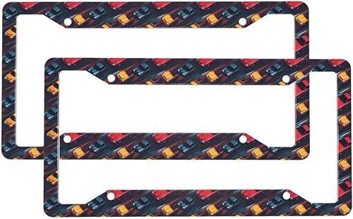 2 Pcs Car License Plate Frames for Women Men - Retro Color Racing Car Print Aluminum Solid License Plate Cover for Car Accessories for Women Men