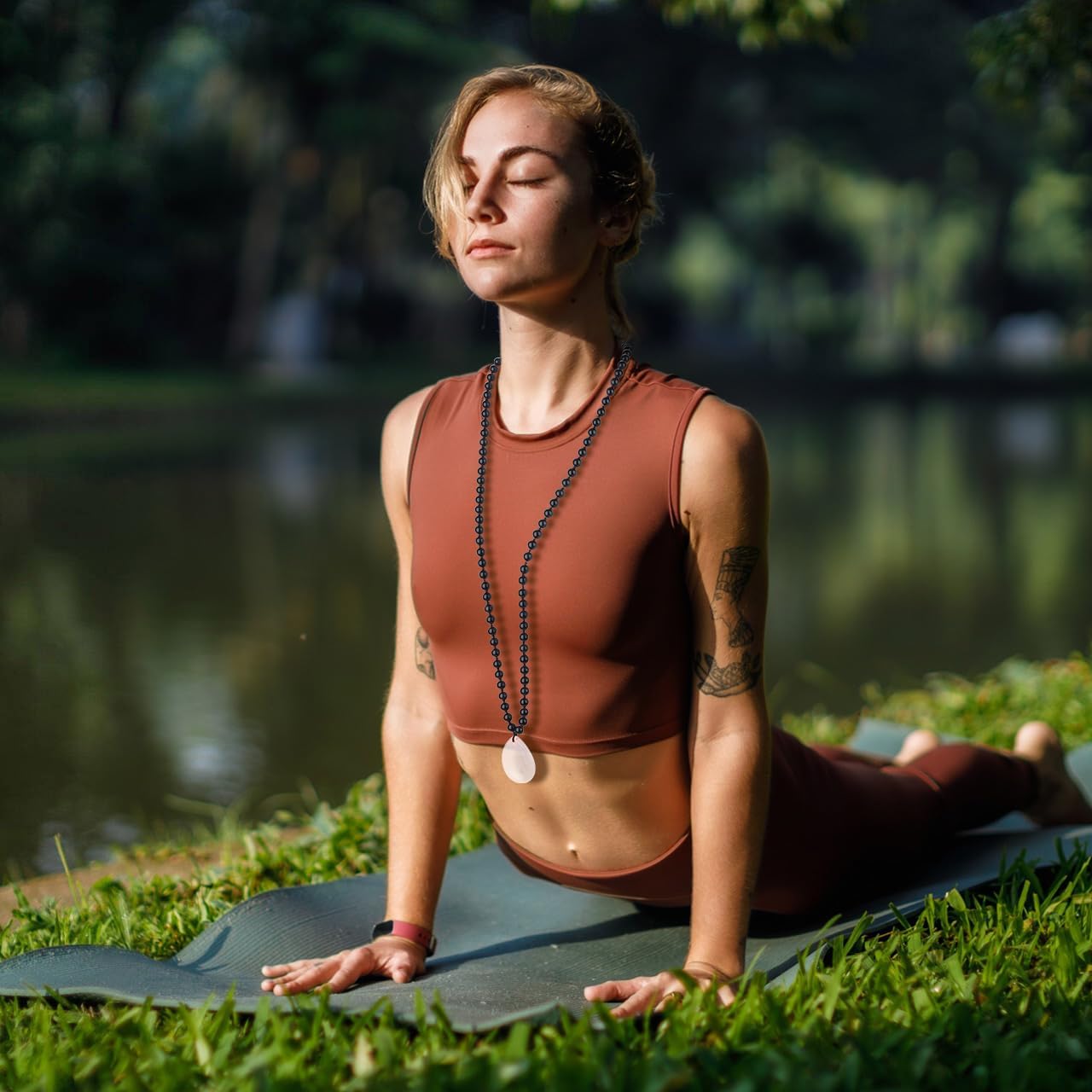 COAI Thumb Worry Stones Necklace for Men Women, Handmade 108 Mala Beaded Necklace for Women Men 8MM - Image 2