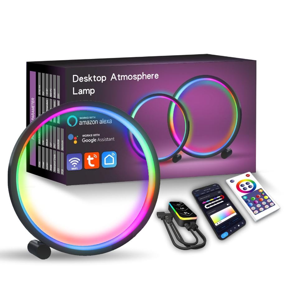 Dratal RGBIC Desktop Atmosphere Desk Lamp Tuya WiFi & Bluetooth APP Control Smart LED Night Light for Game Room Bedroom Bedside Decor