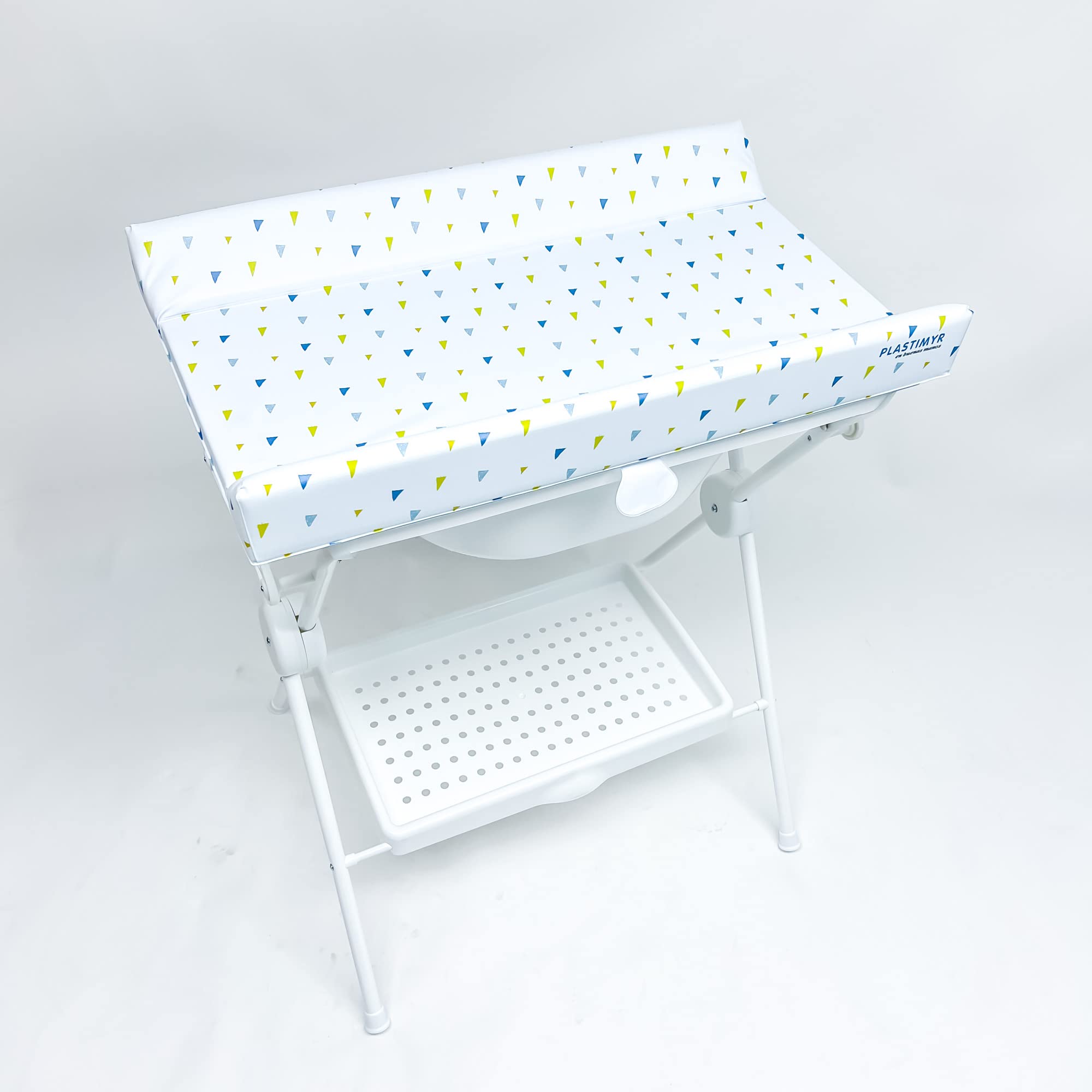 PLASTIMYR Bañera Cambiador Bebe Plegable LEA - Cambiador con Bandeja Organizadora y Patas Antideslizantes – Bañera Plegable Bebé Viaje Seguro y Compacto - Amarillo - 85x63x96cm