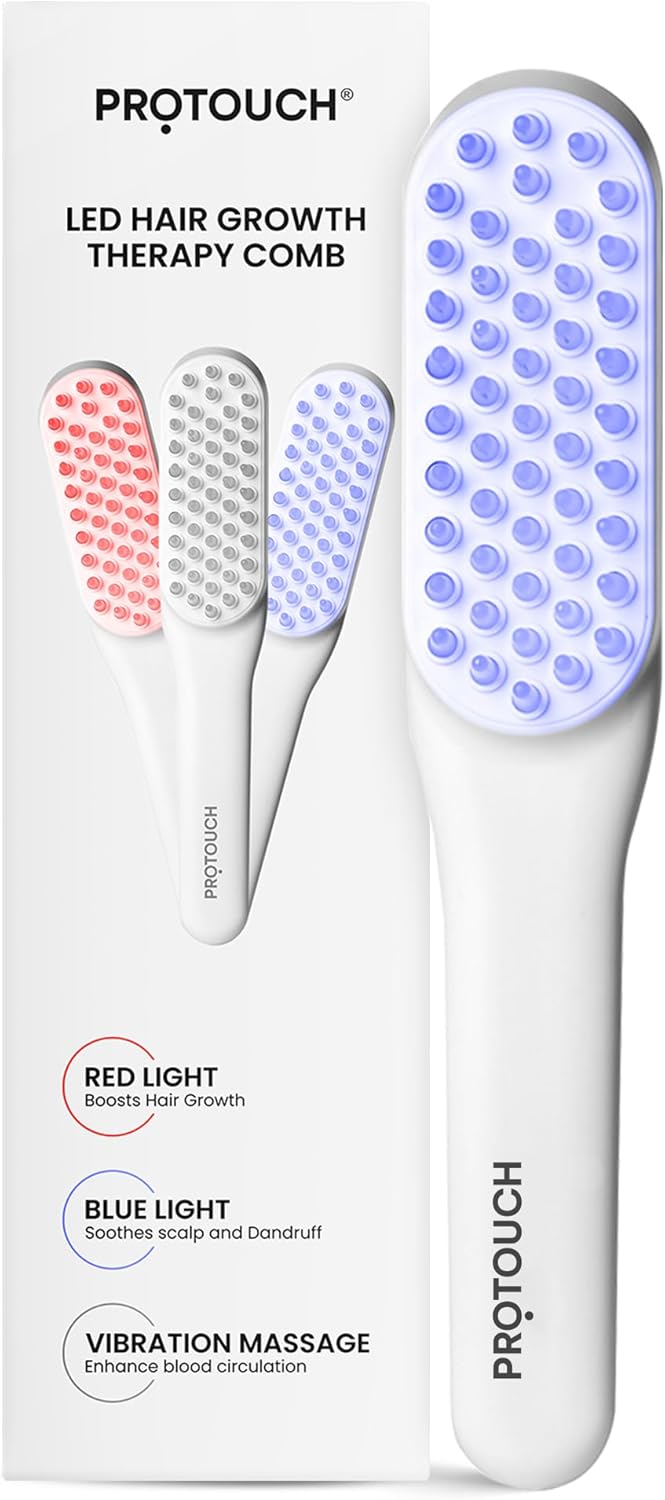 PROTOUCH LED Hair Therapy Comb with Red & Blue LED light scalp treatment & vibration massage | Hair Fall control | Scalp Massage | Portable & Detangling | For Men & Women (unisex) | For All Hair Type