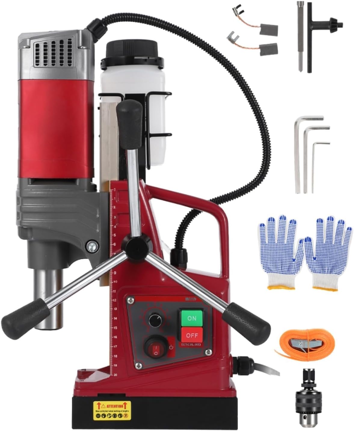 Portable Magnetic Drill Press Kit, 2" Boring Diameter, 1550W, 10-Speed Mag Drill, 820RPM, 14000N, Double Dovetail Guide, Adapter & Bits for Steel and Metal Drilling
