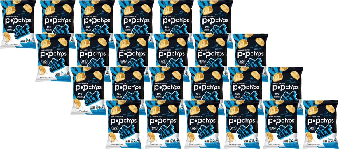 Popchips Potato Chips, Sea Salt Flavor, Snack Size Bags, 0.8oz (Pack of 24)