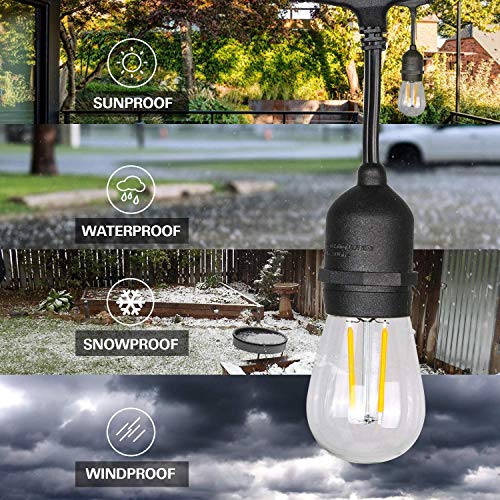 image for hykolity LED Outdoor String Lights, 48FT with 15 Hanging Sockets, 17 D