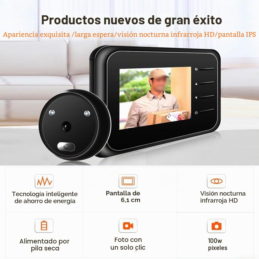 Puerta de cámara digital electrónica de 2.4 pulgadas, para mirilla de ojo de gato, cámara de mirilla de puerta, cámara de lente ultra ancha de 120 °