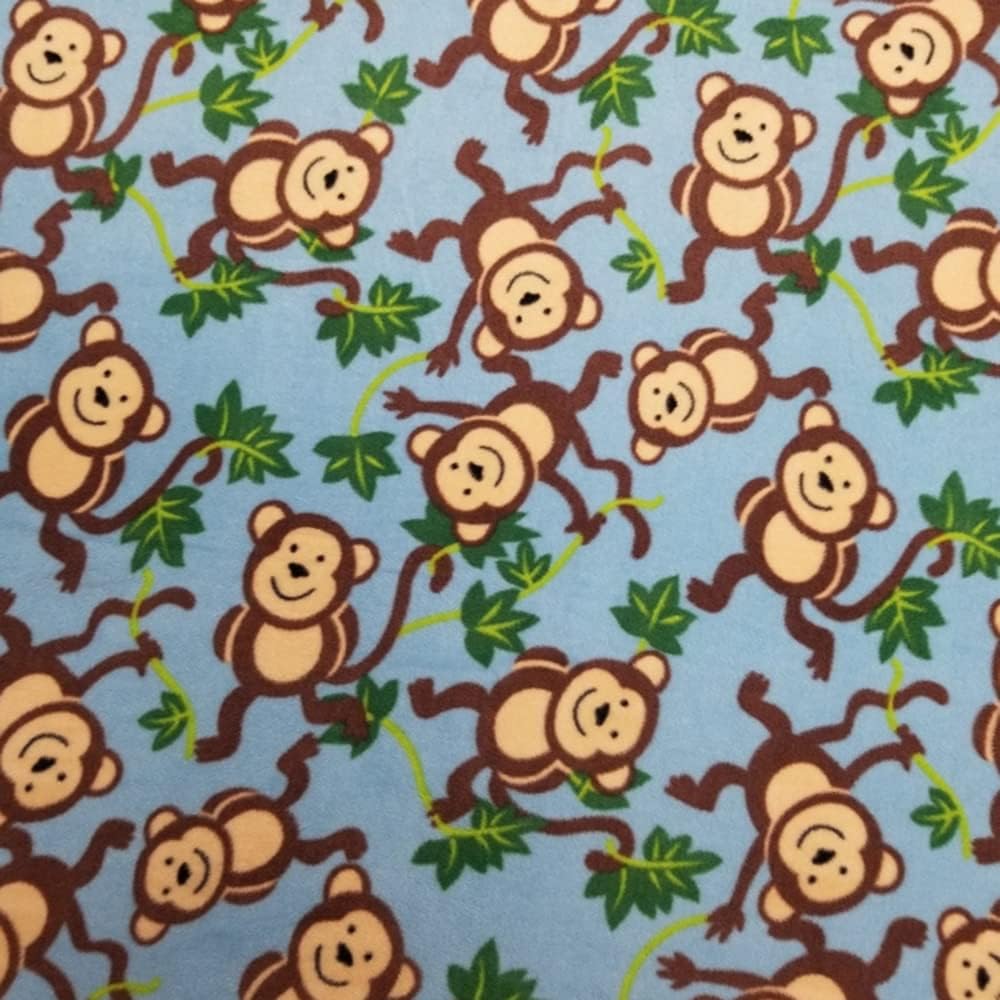 Pico Textiles 2 Yards Bolt - Navy Jungle Monkeys Fleece Fabric - Sold by The Bolt - Print Fleece Fabric - Ideal for Sewing Projects, Scarves, No Sew Throws & Tie Blankets