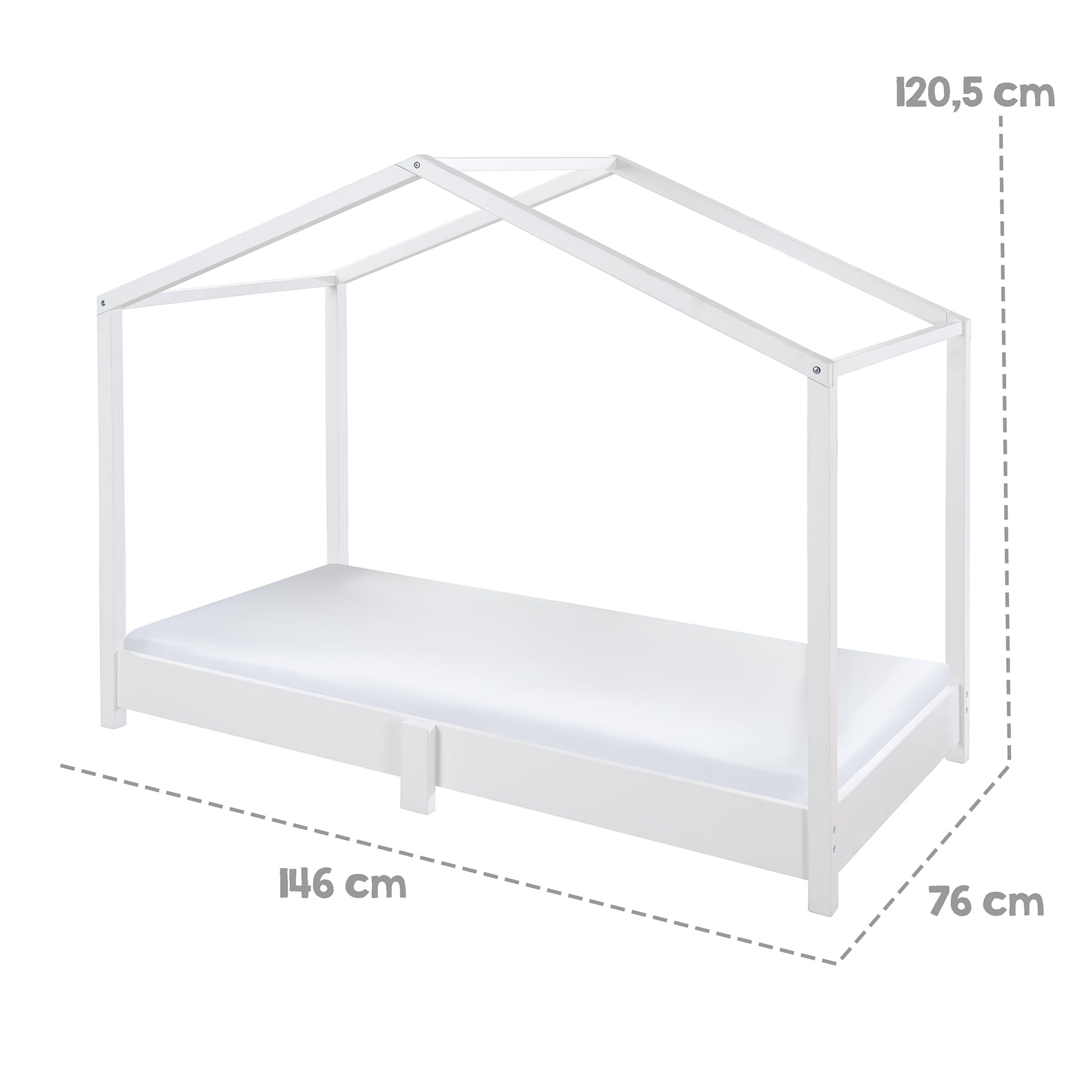 roba Hausbett 70 x 140 cm - Bodenbett für Kinder nach Montessori Prinzip - Erweiterbar durch Lattenrost, Matratze und Hausbettbezug - Holz weiß lackiert