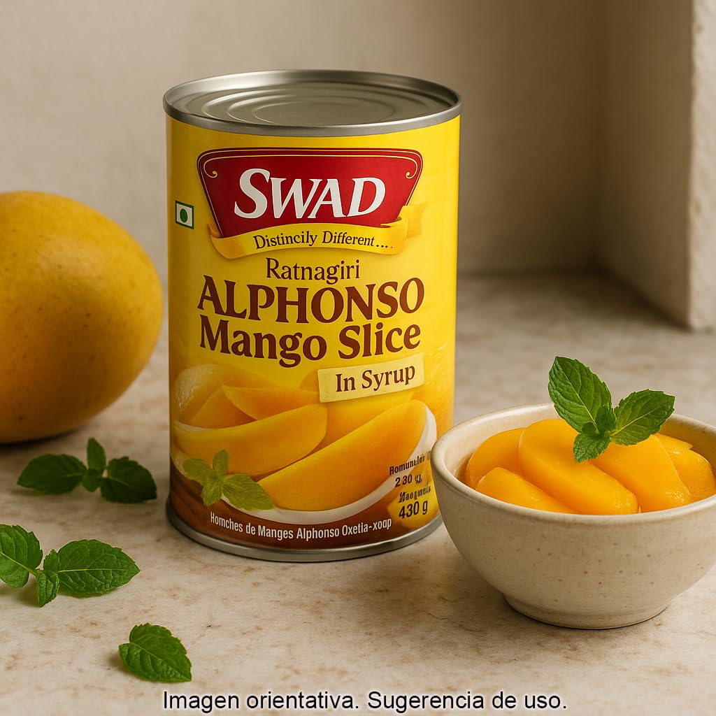 Mango Alphonso en trozos en almíbar 450 g Lata Mango de India dulce y aromático para postres smoothies y cócteles