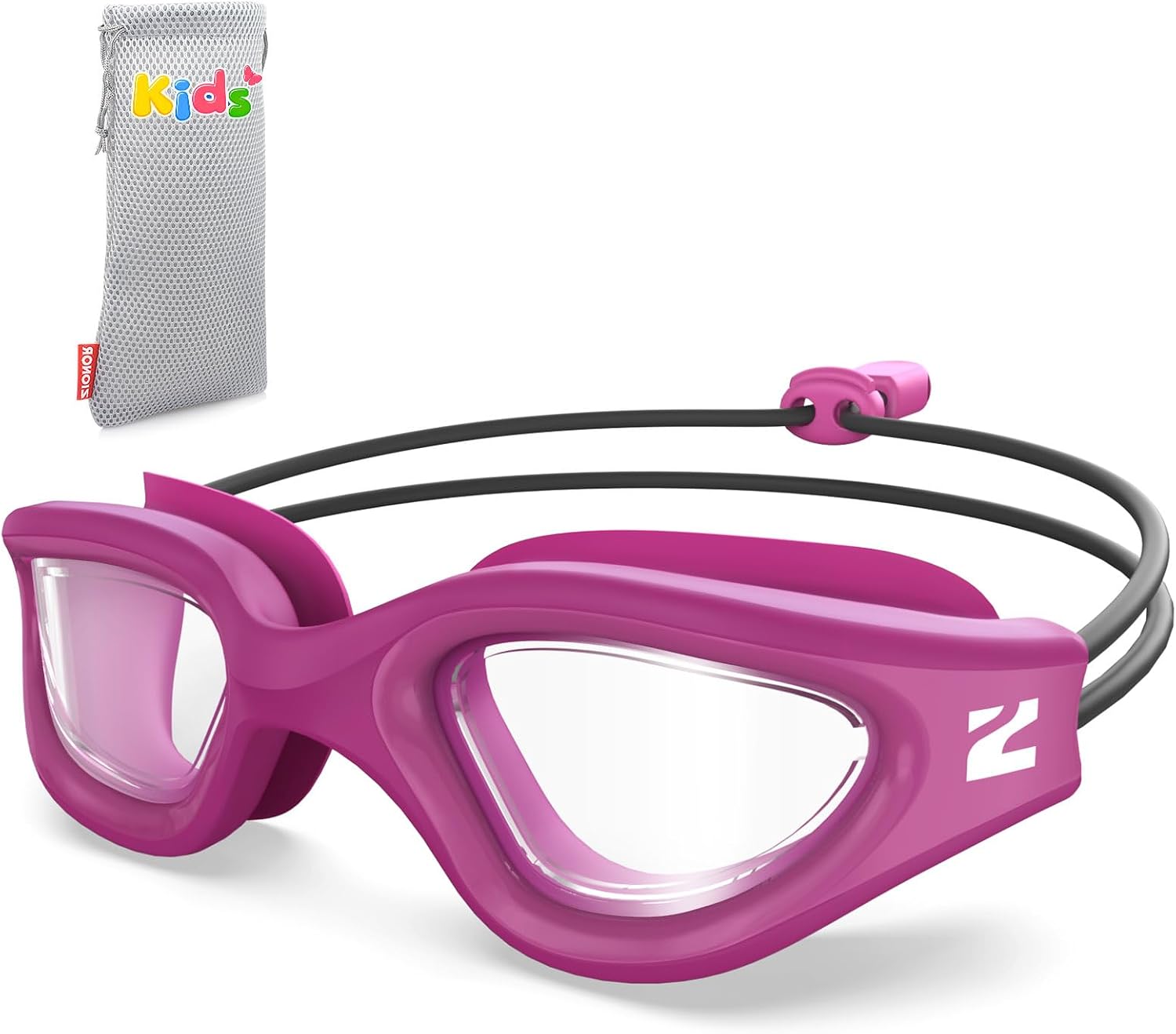 ZIONOR Kids Swim Goggles with Bungee Strap, G1mini Go Clear Lens Anti-Fog Comfortable Kids Goggles for Swimming Age 3-10