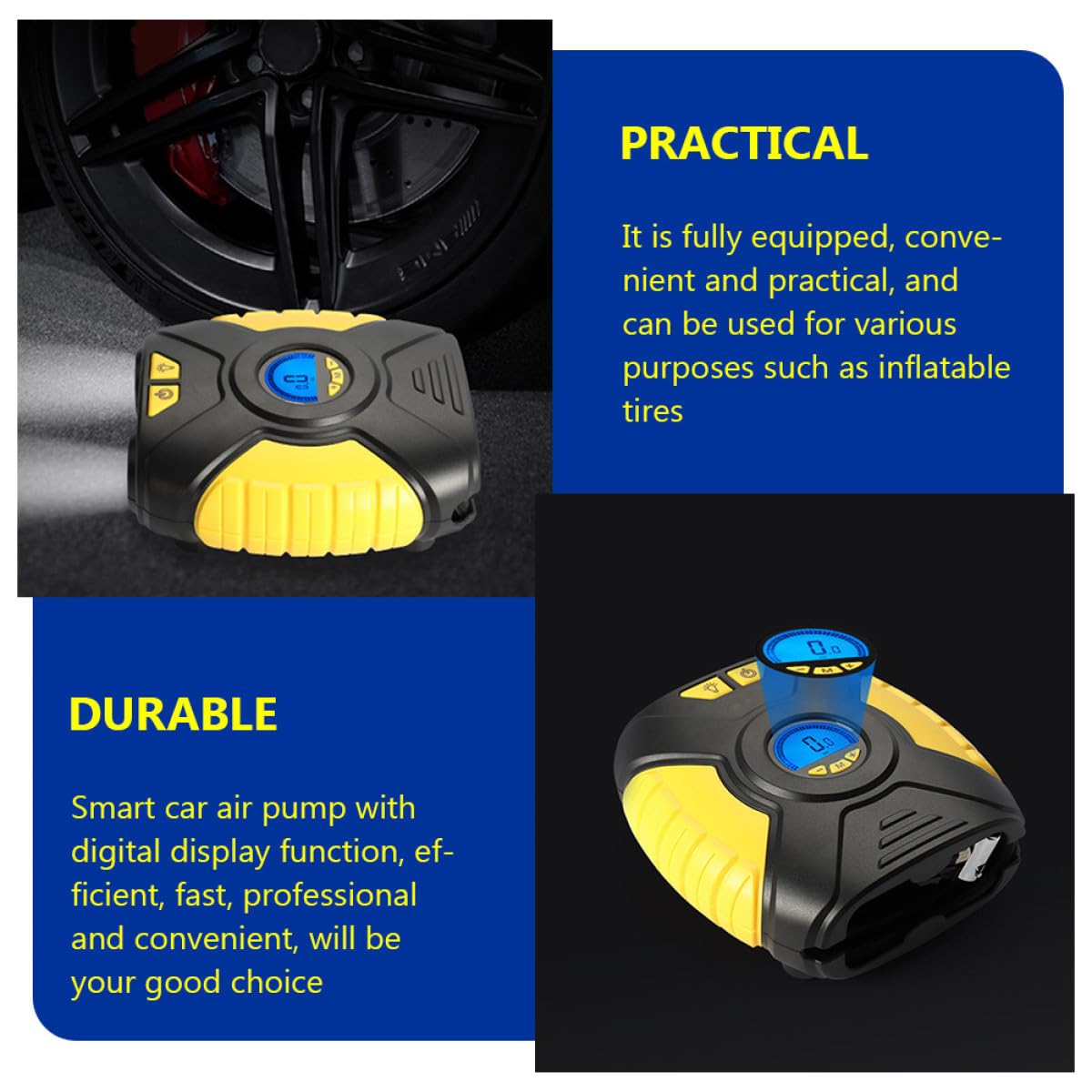 TEHAUX Compresor Portátil para Neumáticos de Coche Pantalla Digital Inteligente, Bomba de Aire de 25l, Material Plástico y Cobre, Adecuado para Viajes y Emergencias