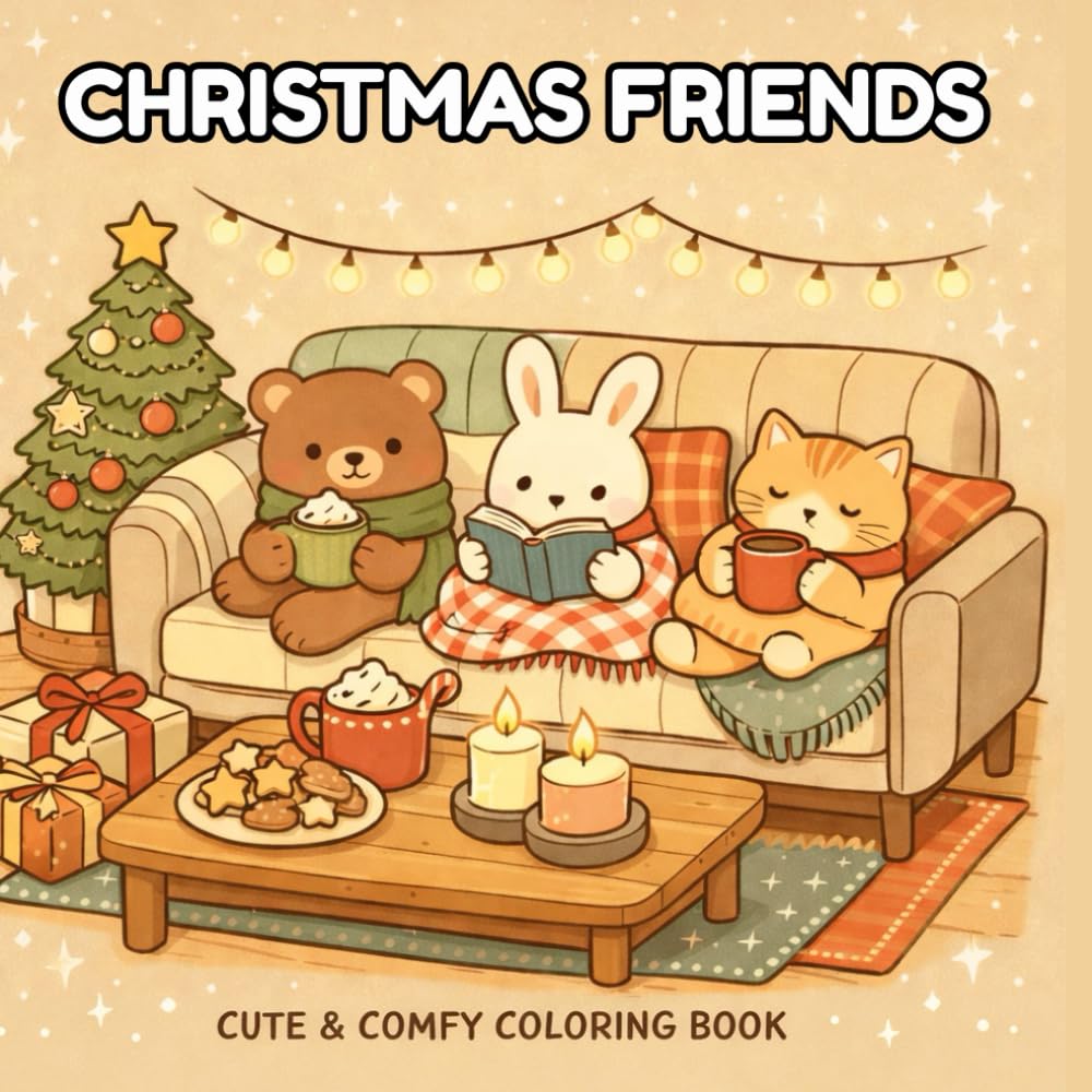 Cozy Christmas Colouring Book: Cute and Relaxing Festive Pages for Kids and Adults