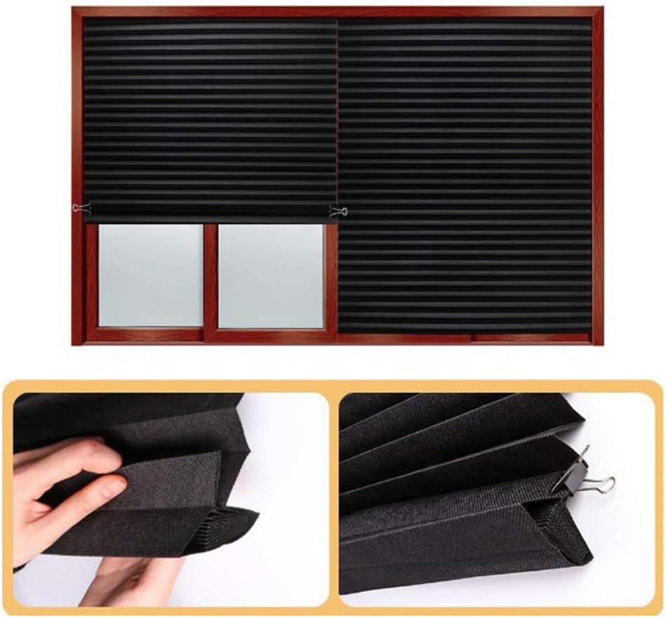 2 Pack Temporary Blinds for Window, Self Adhesive Pleated Blinds Cordless No Drill Fabric Blinds Room Darkening Shades Blackout Shades for Bathroom Kitchen Office 35 * 59 Inch(W*H)