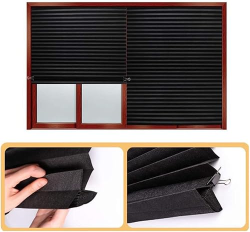 Miniatura 7 de Paquete de 2 persianas opacas temporales para ventana, autoadhesivas, plisadas, sin cordón, sin taladro, tela para oscurecer la habitación, cortinas