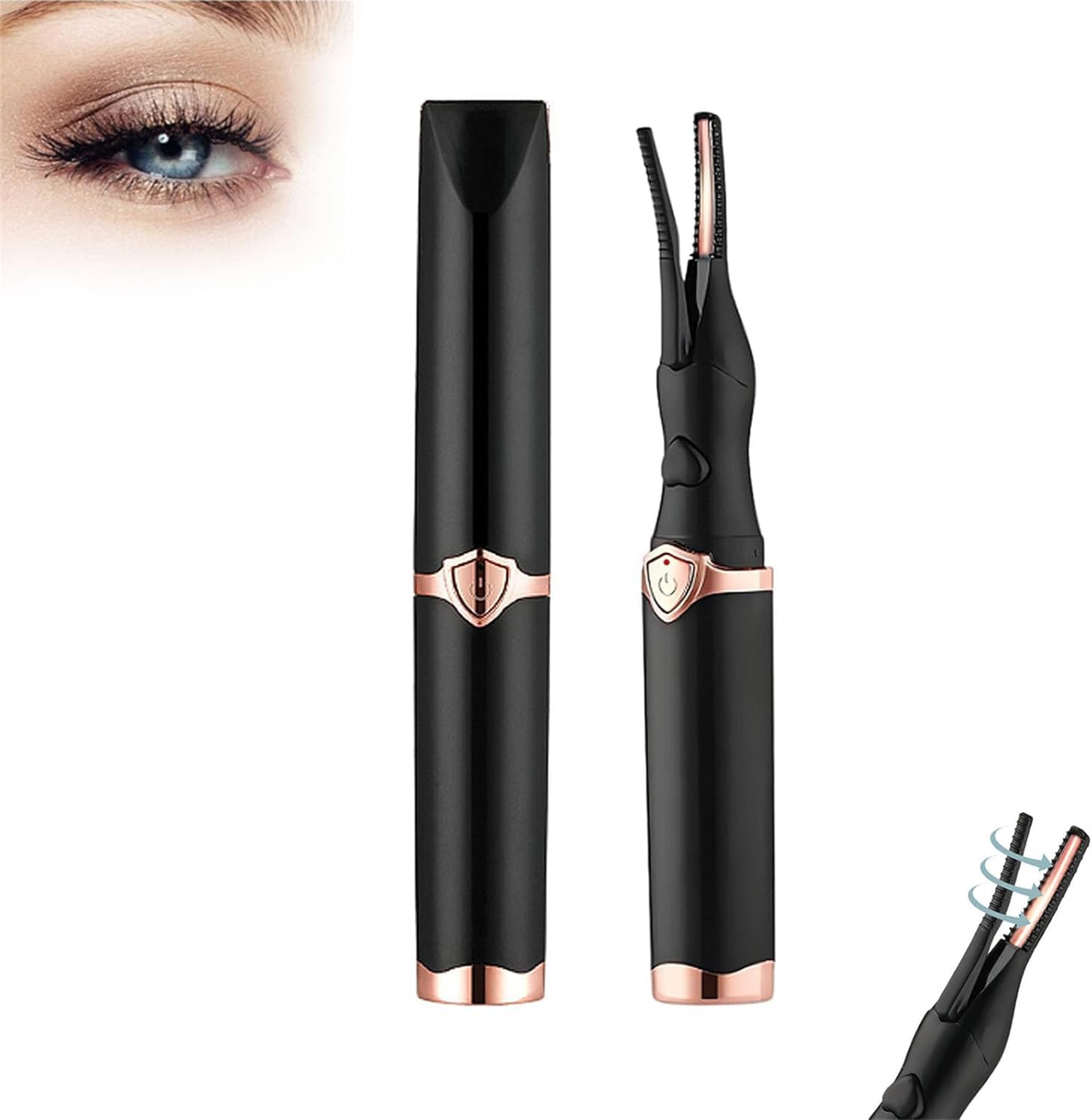 Generic Rizador de pestañas eléctrico, glamour instantáneo, calentado, recargable por USB, negro, material ABS, incluye peine de pestañas
