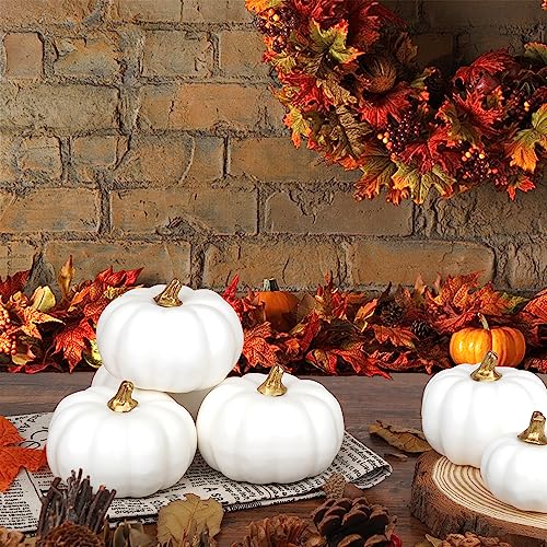 Image of Artmag Artificial Pumpkins Bulk 12Pcs Assorted Sizes Harvest Lifelike Pumpkin Fake Foam Pumpkin for Fall Autumn Halloween Home Party Thanksgiving Party Holiday Decor White