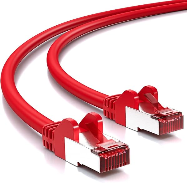 deleyCON 0,5m Cavo di Rete Cat6-1000 Mbit (Rame, S/FTP, Privo di Alogeni) Cavo Patch RJ45 Gigabit Ethernet LAN - per DSL Internet WLAN Switch Router Modem Patch Panel PoE - Rosso - 1