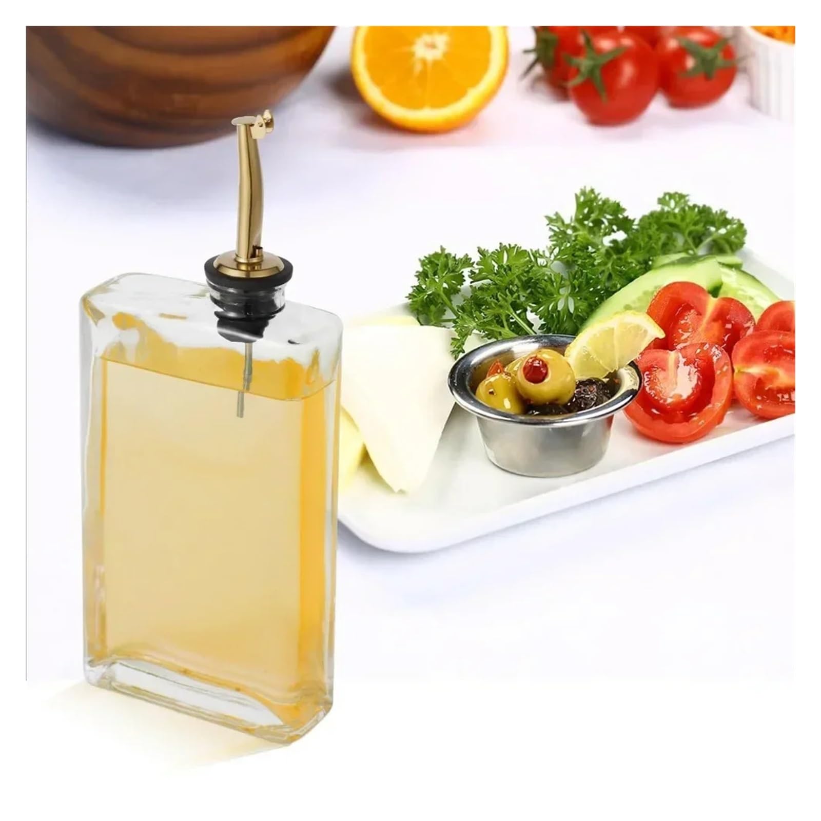 Glas Olspenderflasche, rechteckiger Behalter fur Essig Sirup | Glaskorper, 350 ml oder 500 ml, mit Etiketten und Trichter(Dark Khaki)