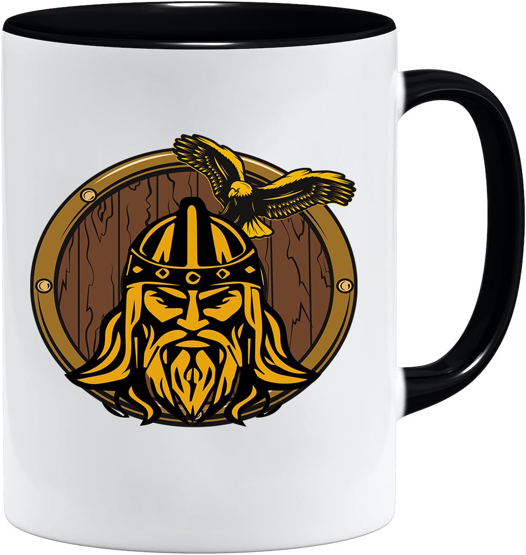 Jungle Mug Taza vikinga nórdica | Taza de regalo para hombres viejos, papá, abuelo, taza de café, diseño vikingo, cránea, jarra de cerveza Thors Hammer (VIKING021)