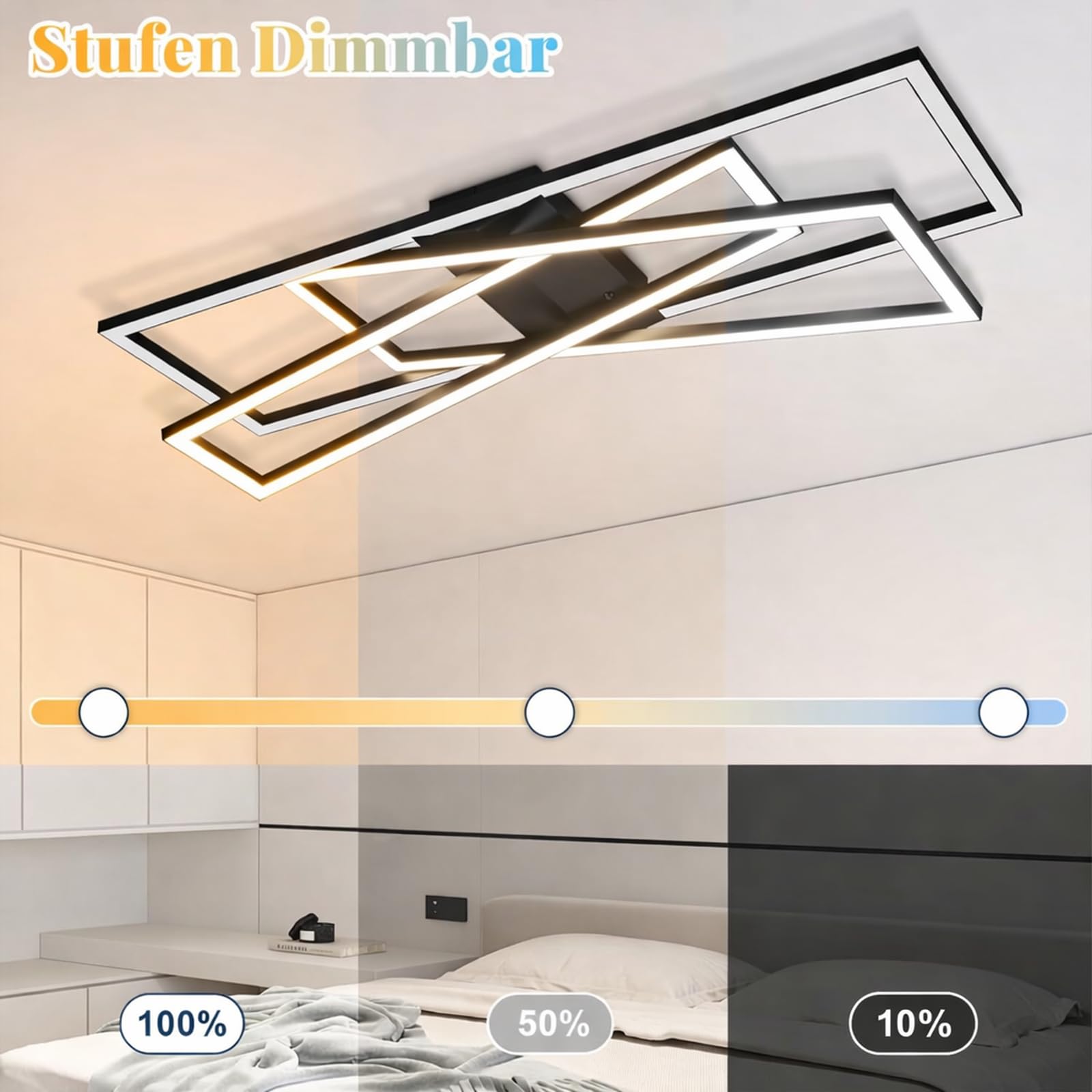 Homefire Deckenlampe Wohnzimmer LED Deckenleuchte RGB Schwarz 36W Dimmbar | Wohnzimmerlampe Farbwechsel Modern Schlafzimmerlampe mit Fernbedienung Metal Deckenleuchten Rechteckig für Jugendzimmer Büro