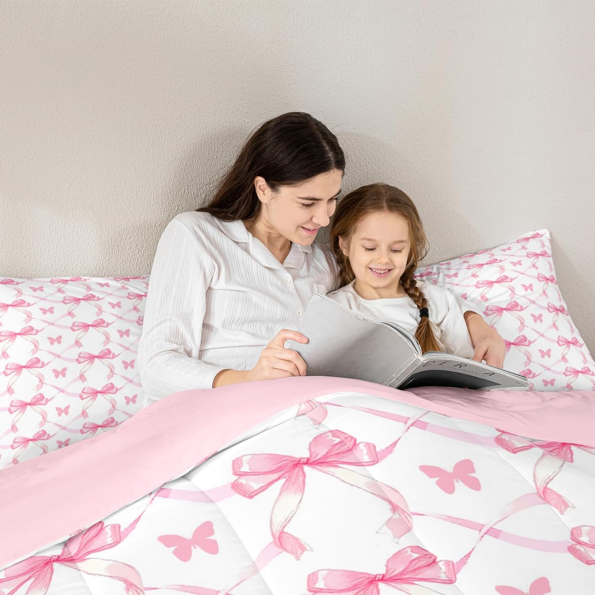 Feelyou Cute Pink Bow Comforter Set Twin Size 2 Pcs Kids Boys Girls image 4