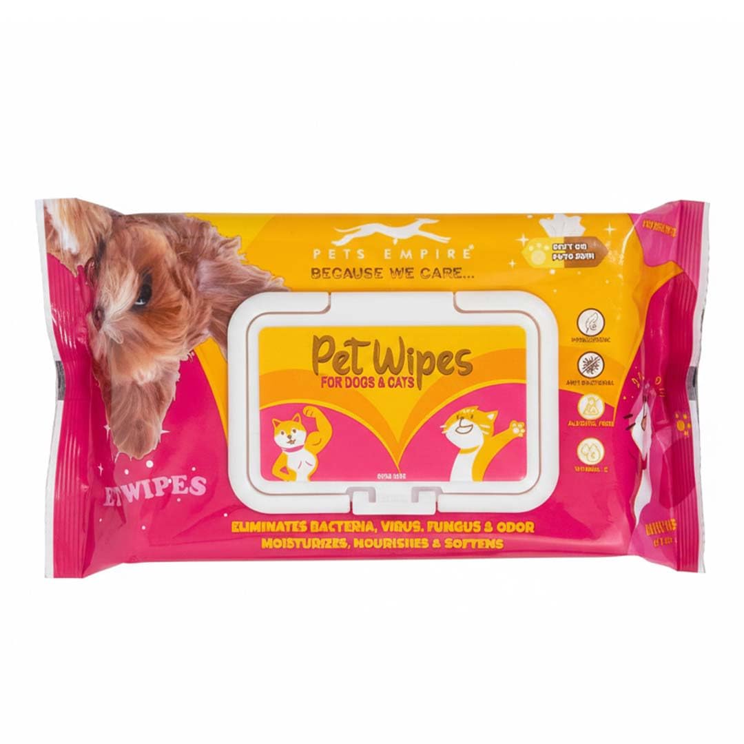 Pets Empire Wet Wipes for Dogs, Cats, Rabbit, Puppies & Small Animals (80 Pcs), Anti-Bacterial Cleaning & Daily Care Soft Wipes for Pets, Dry Bath, Ear & Paw Daily Cleaning Grooming Wipes (15x20 cm)