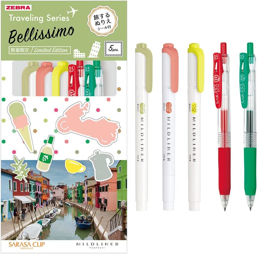 Zebra SE-TR-5CF Sarasa Clip Mild Liner Set, Traveling Series, Eiffel Tower, Mixed 5 Piece Set