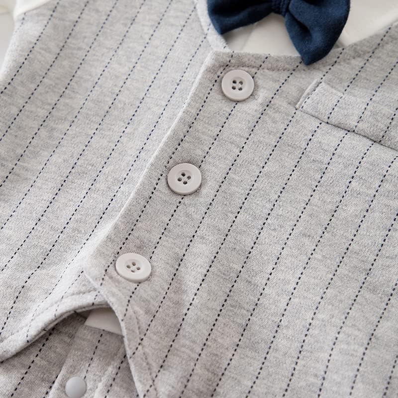 HUAANIUE Newborn Baby Boys Gentleman Romper One Piece Long Sleeve Bowtie Outfit Formal Wear Tuxedo Suit - Image 7