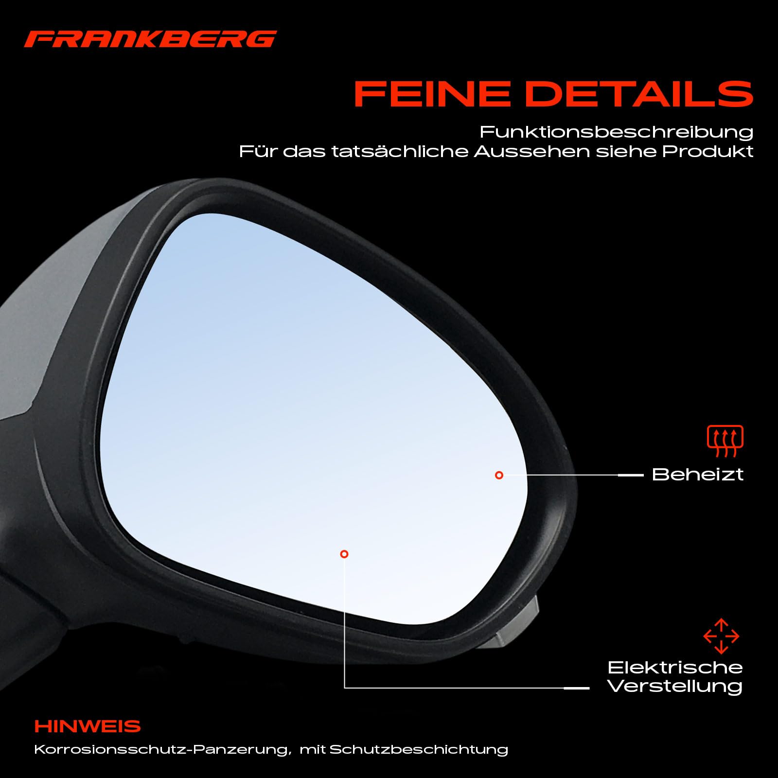Frankberg Specchietto retrovisore destro 735603594 | Convesso, Riscaldato, Pieghevole manualmente, 6 poli + 2 poli; Compatibile con: 500X 334