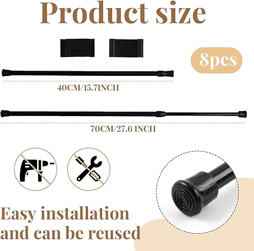 Miniatura 2 de Zubebe 8 juegos de barras de tensión ajustables para refrigerador de RV de 15.8 a 27.6 pulgadas, accesorios extensibles para refrigerador RV para