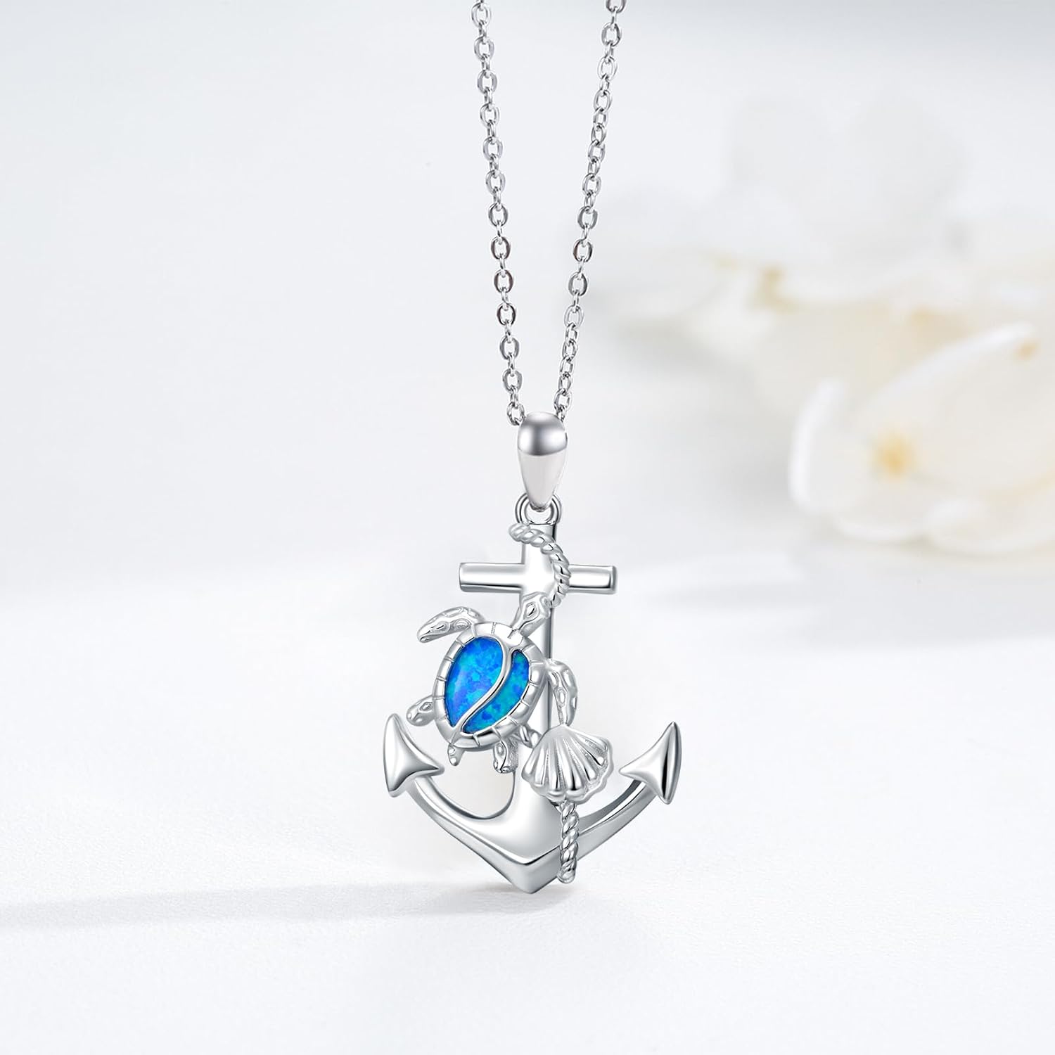 Sea Turtle/Jellyfish/Dolphin/Mermaid/Compass/Steering wheel necklace 925 Sterling Silver Anchor Navy Ocean Jewelry Beach Gifts for Women Men - Image 3