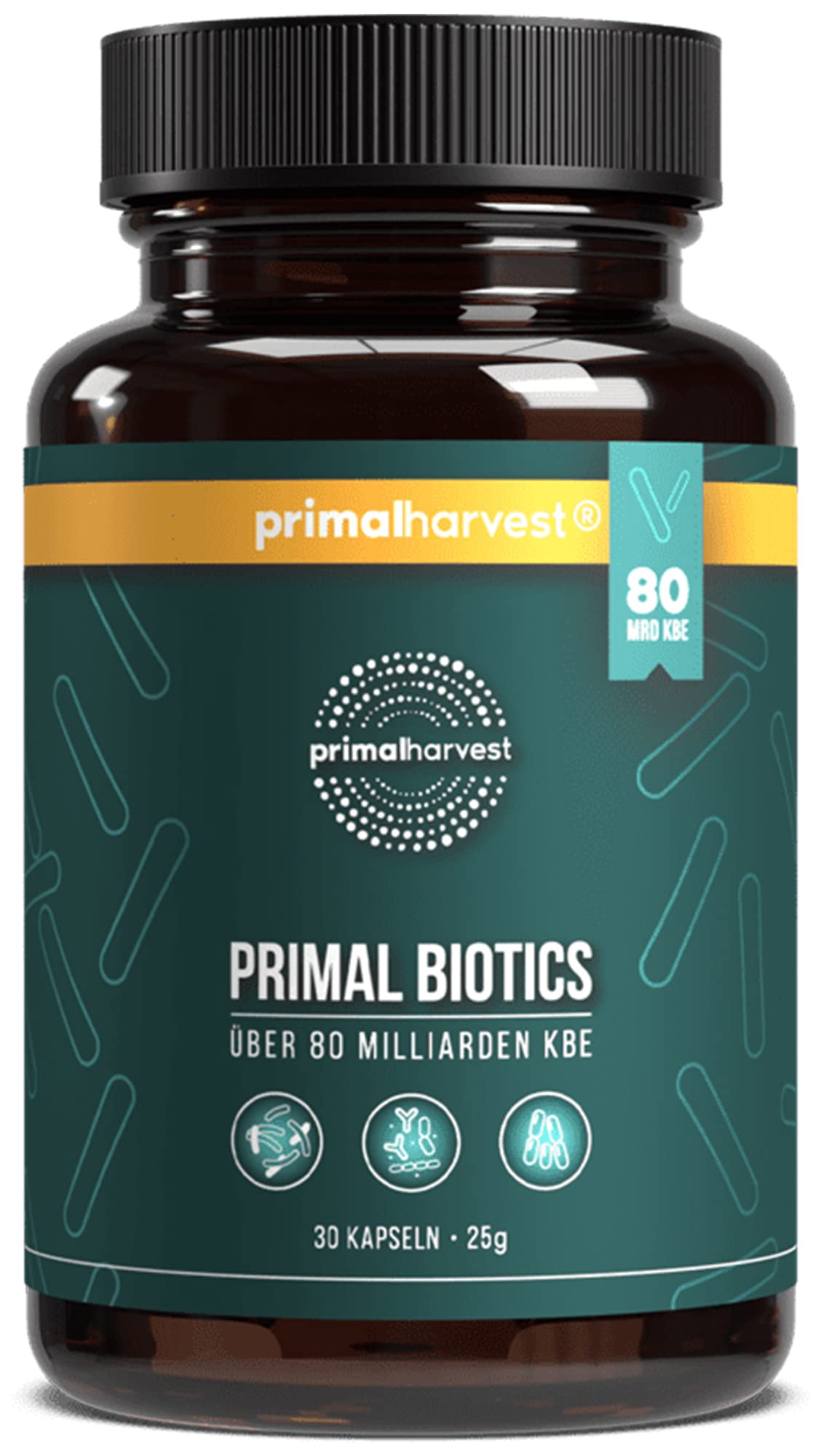 Primal Harvest ® Biotics - 30 Capsules - 15 Bacterial Strains - 80 Billion CFU + Inulin and Live Cultures - Laboratory Tested - Gastric Juice-Resistant Capsules
