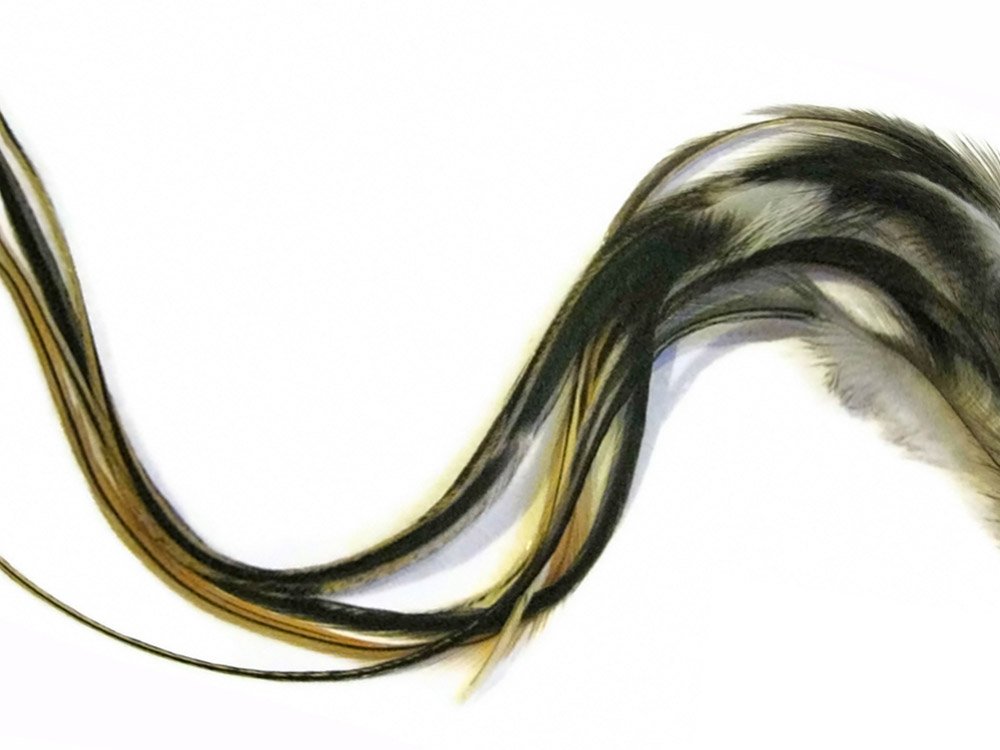 Moonlight Feather, Hair Extension Feathers - Golden Badger Thick Long Rooster Hair Extension Feathers - 7-11 Inches Long - 6 Pieces Per Pack