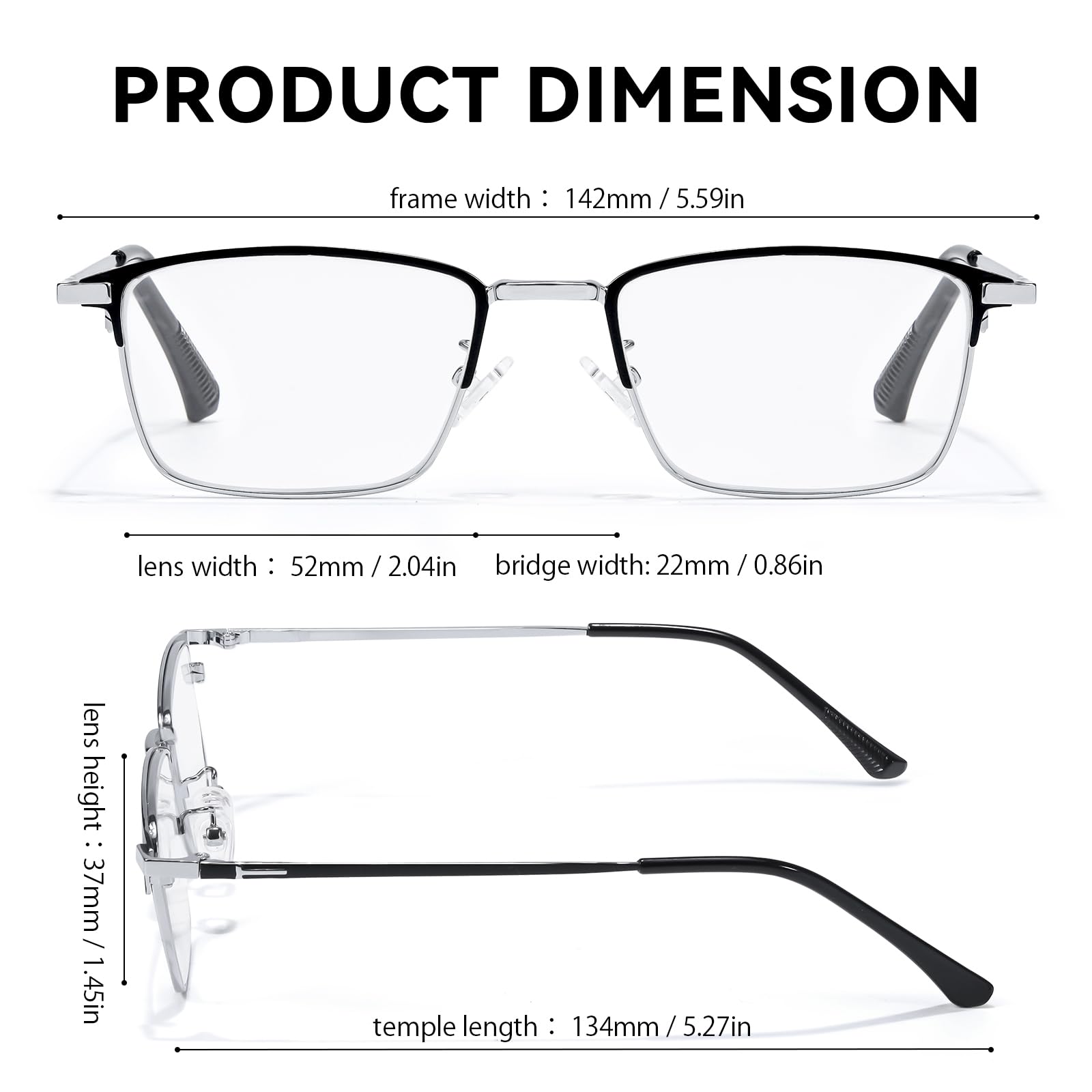 VIEWBETTER Gafas de lectura con montura de titanio con lentes de cuarzo ahumado, piedra de cristal natural/cristal real transparente R2222