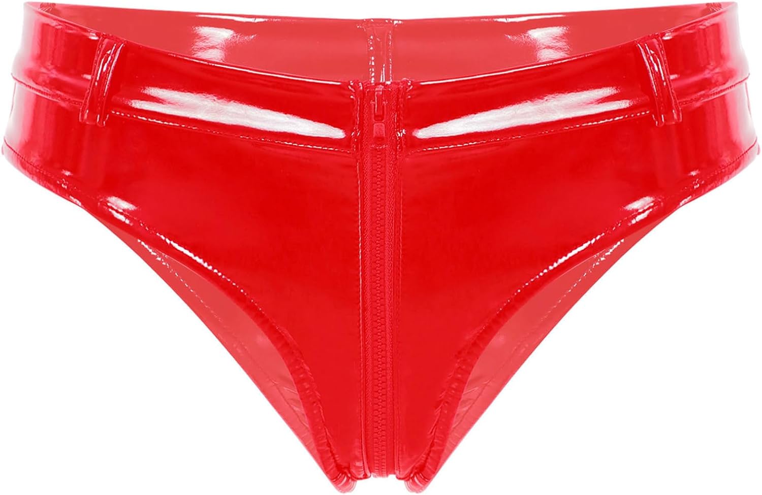 Hularka Men's Sexy Patent Leather Low Rise Underwear Zipper Crotch Briefs Underpants Clubwear
