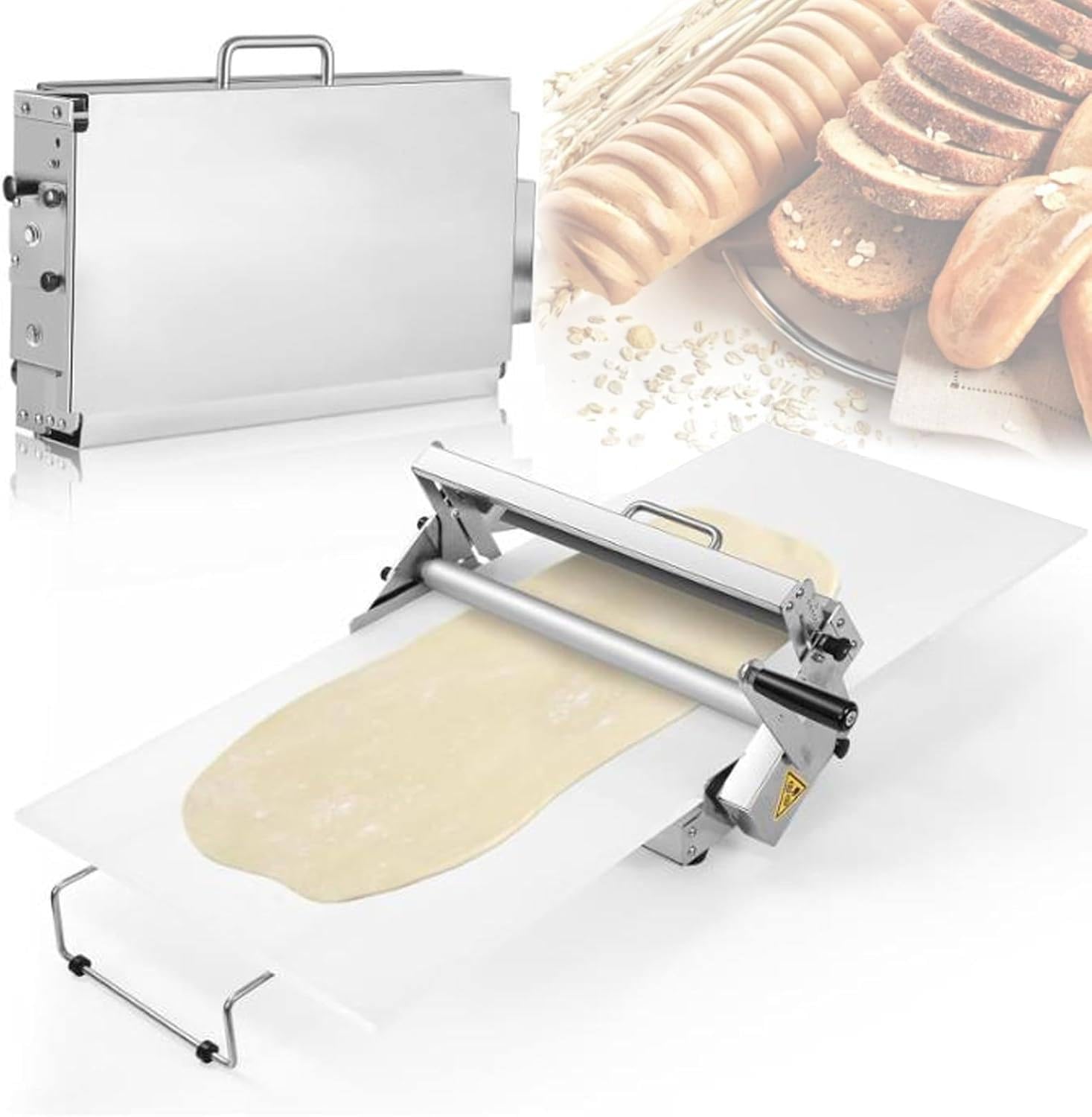 Sfogliatrice manuale pieghevole, in acciaio inossidabile, spessore regolabile per cottura professionale e domestica
