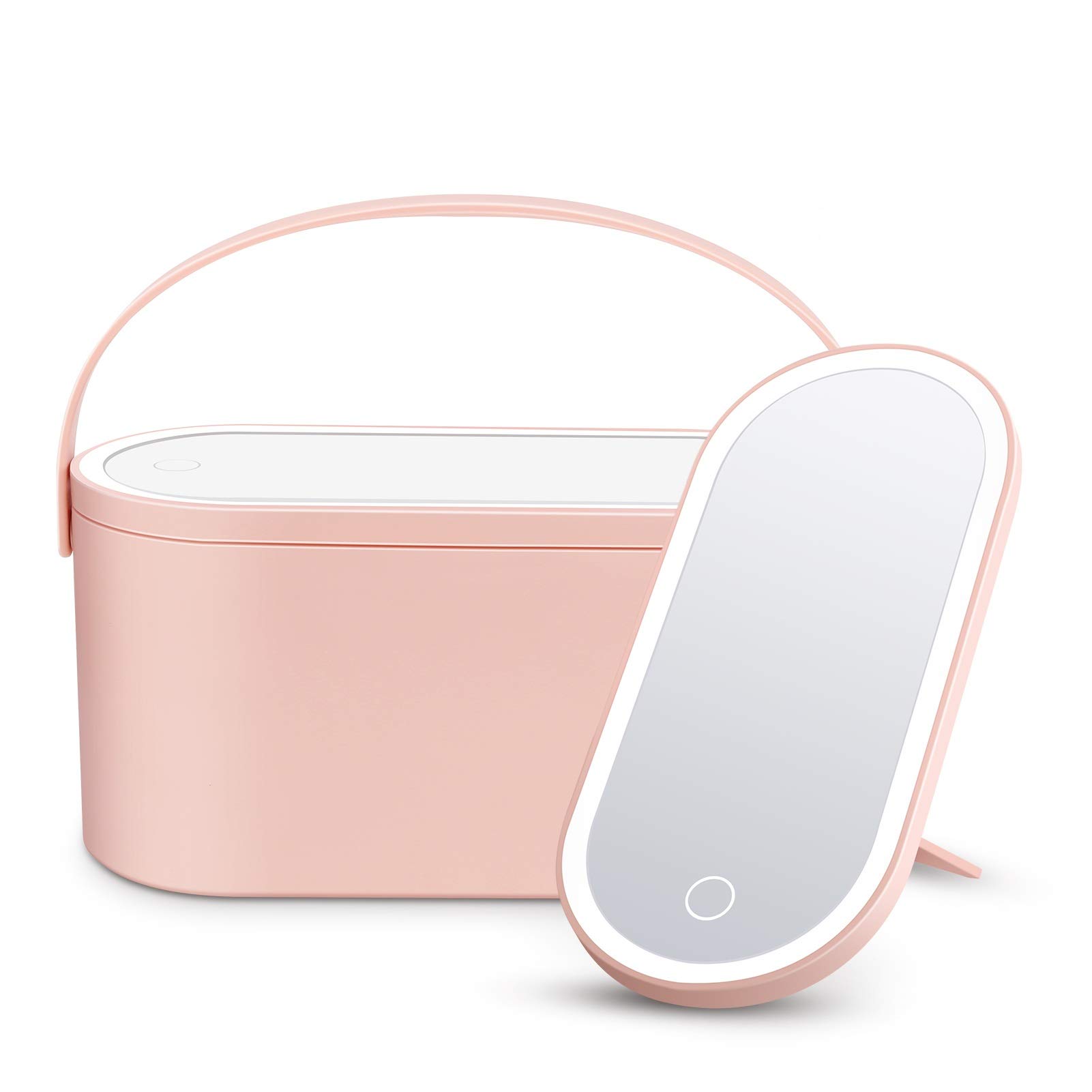 ZS ZHISHANG Portable Makeup Case,Cosmetic Case,Makeup Storage Box with LED Light Mirror for Travel,Pink Multi-Functional Makeup Organiser Box Vanity Beauty Case for Women Girls Gift