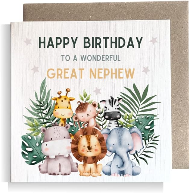 Second Ave Great Nephew Children's Kids Baby Safari Square Card For Boy Birthday
