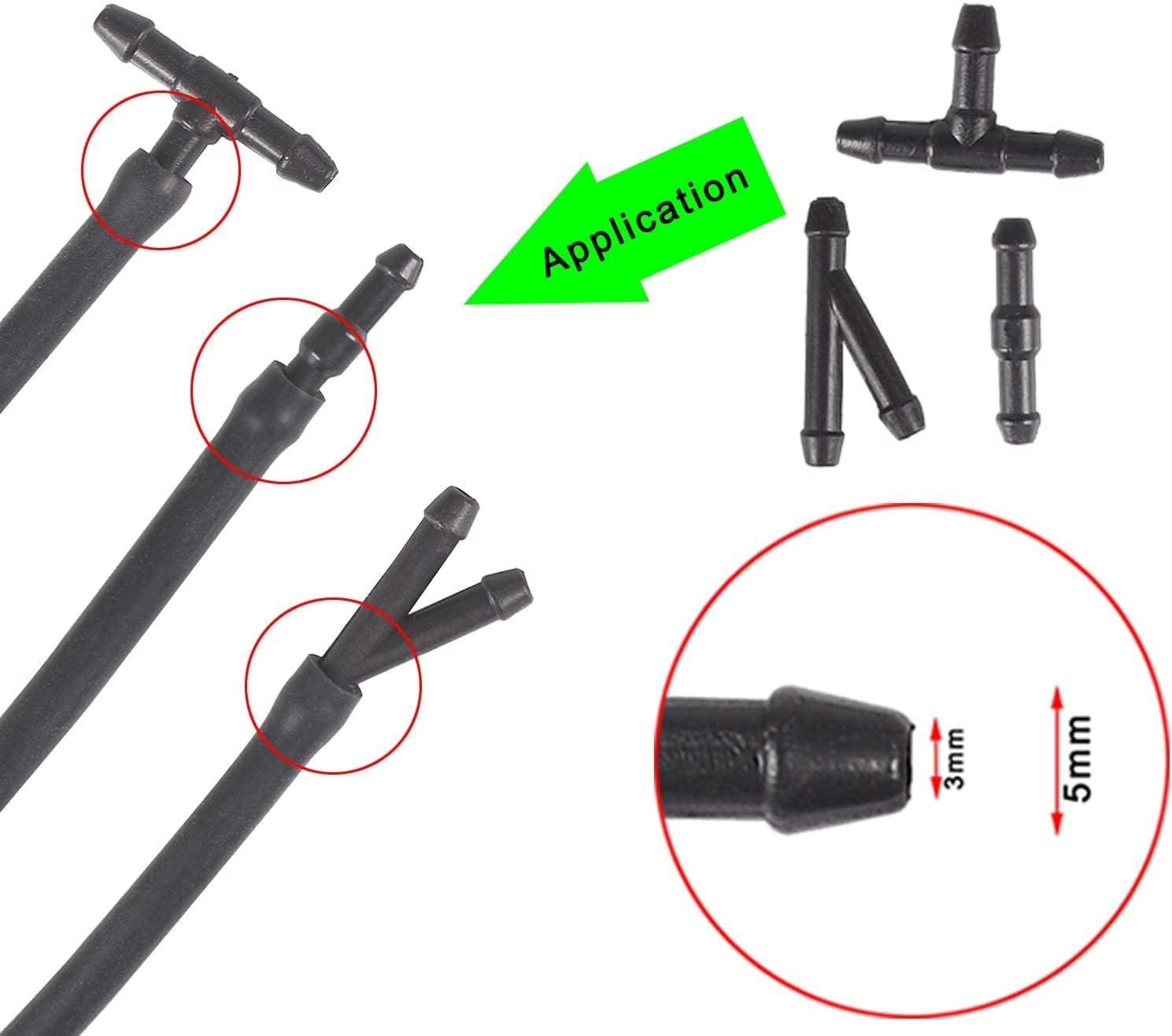 BingSnow 300 Pcs Windshield Washer Hose Connectors, Universal Black Windshield Wiper Hose Connector (I-Type, T-Type,Y-Type)